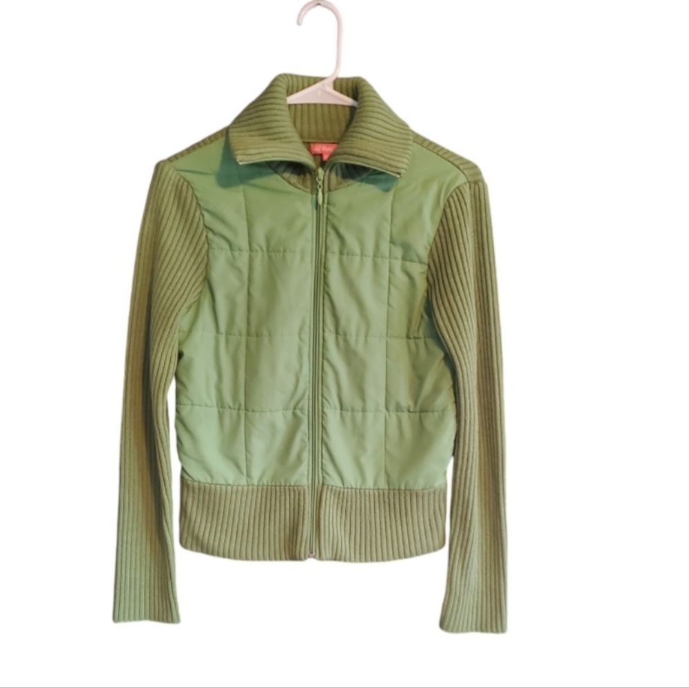 Women Size Small Green Coat Quilted Jacket Lined Preppy Gorp Boho Forest Olive